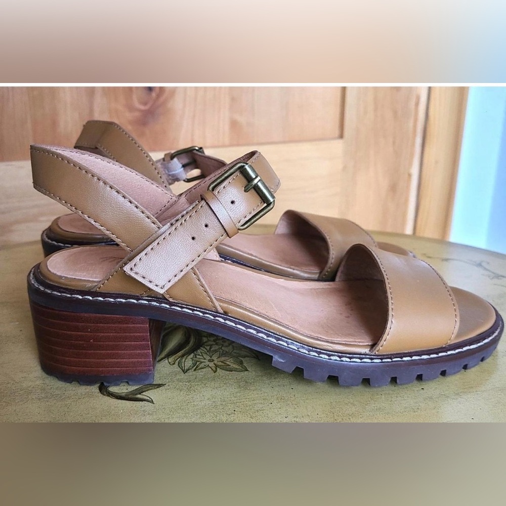 Madewell Tan Leather Block-Heel Lug Sandals